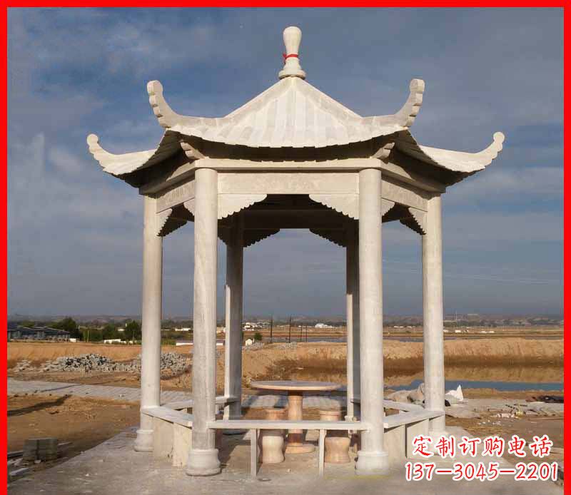 运城公园大理石六角石雕凉亭 (2)