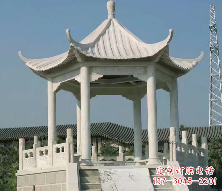 运城极具视觉冲击力的大理石六角石凉亭雕塑