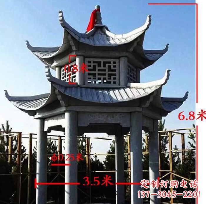 运城杰出的大理石六角石双层凉亭雕塑