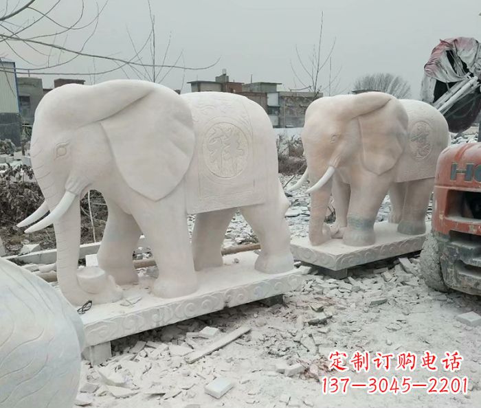 运城公园动物大象石雕 (5)
