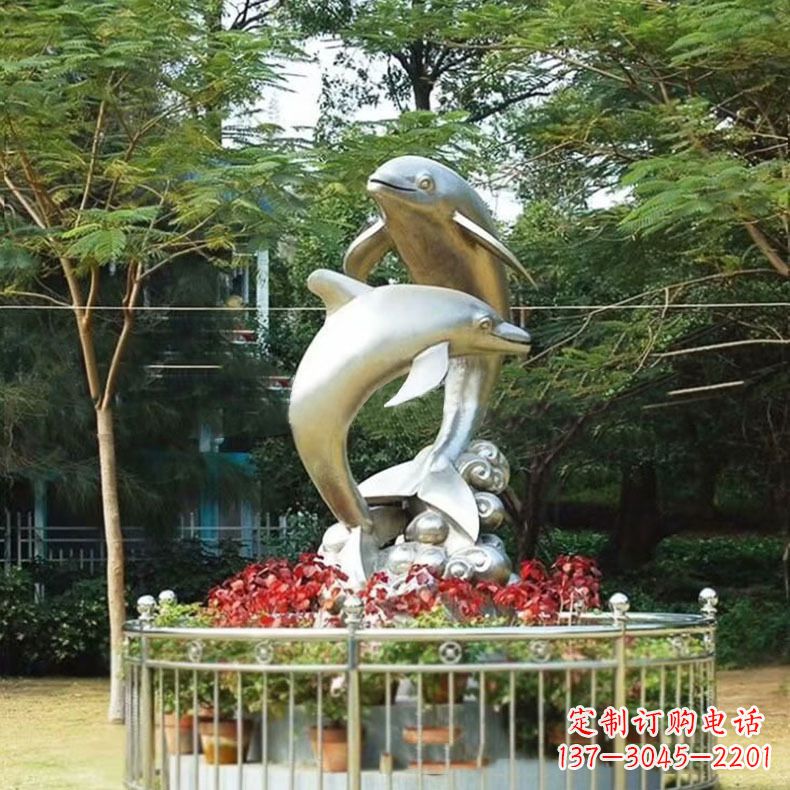 运城公园动物海豚不锈钢景观雕塑