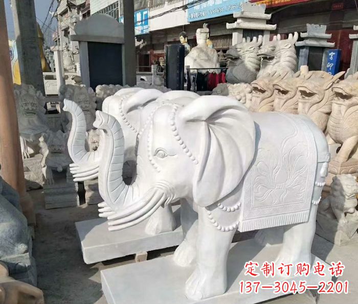 运城汉白玉大象雕塑——招财聚宝
