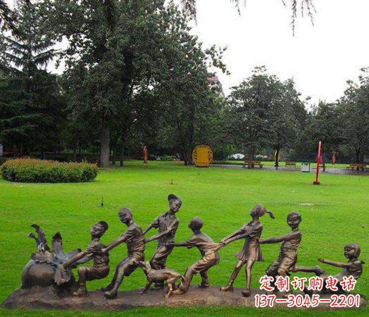 运城公园儿童拔萝卜人物小品铜雕