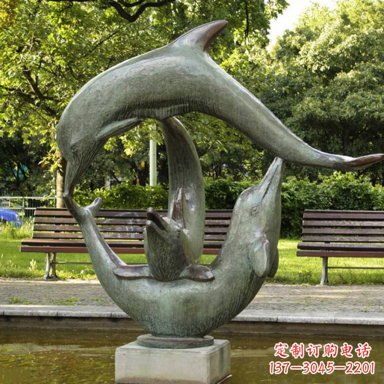 运城风格精美的海豚铜雕喷泉