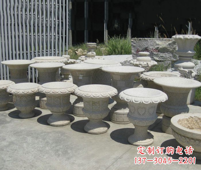 运城大理石花盆石雕艺术品
