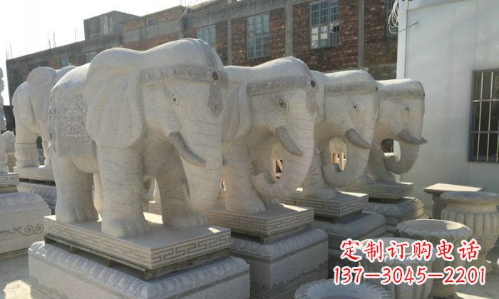 运城公园景观大理石缅甸大象石雕 (2)