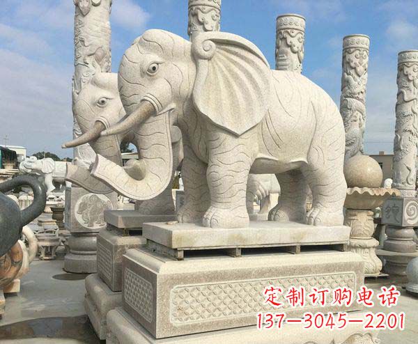 运城公园景观大理石招财大象石雕 (2)