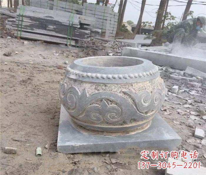 运城古典风格的仿古石水缸雕塑