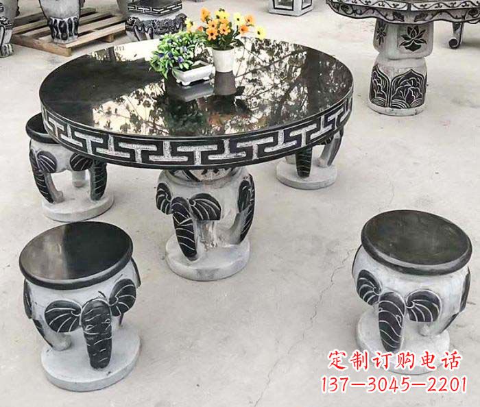运城圆形桌凳石雕-为公园景观增添艺术气息