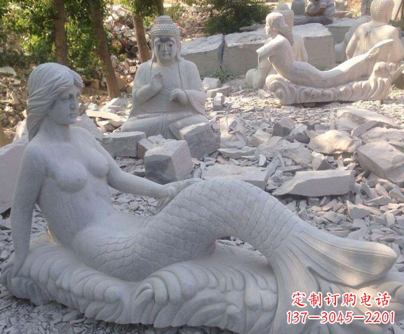 运城艺术精美美人鱼石雕