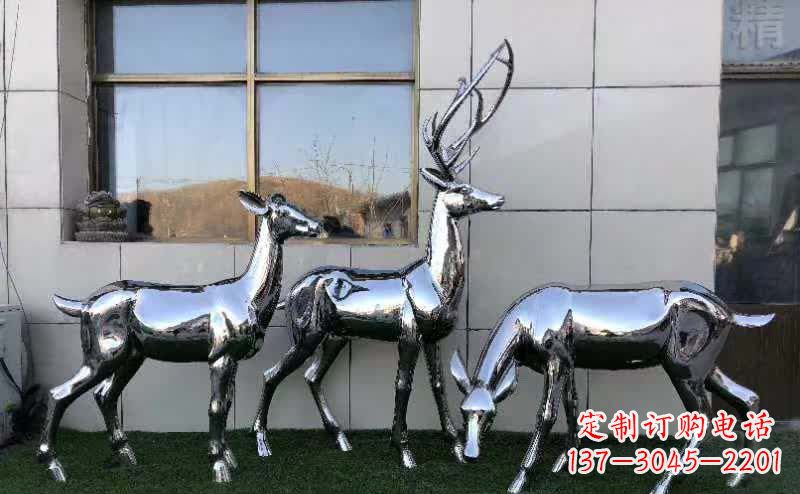 运城华丽风格镜面不锈钢动物鹿雕塑