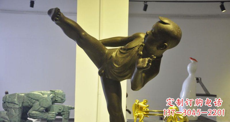 运城领雕塑男孩练功夫铜雕
