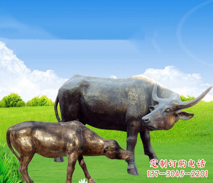 运城 传统文化风格母子黄牛铜雕塑