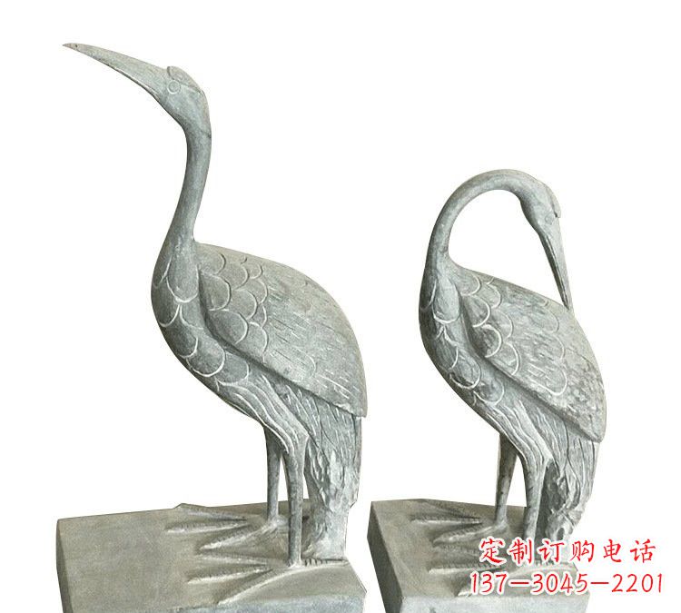 运城完美纯手工雕刻青石仿古丹顶鹤石雕