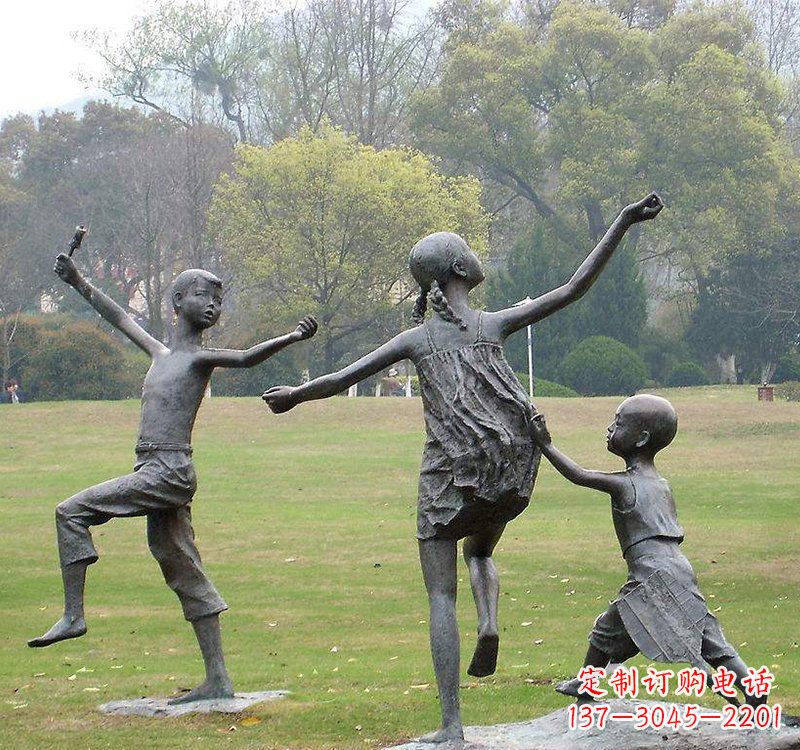 运城公园人物放风筝的儿童铜雕