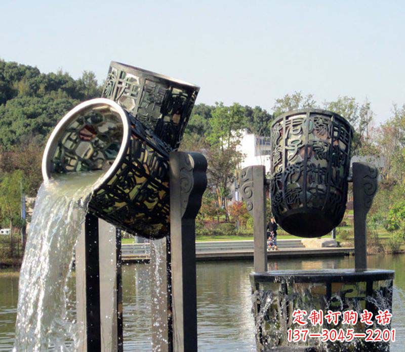 运城精美的铜制公园水缸喷泉雕塑
