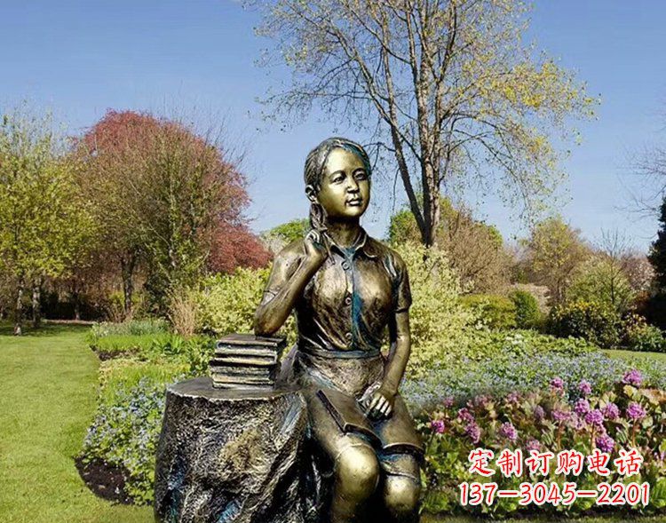 运城铜雕儿童看书雕塑
