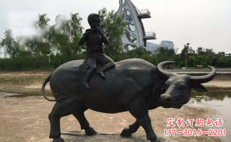 运城铜雕牧童与犊子雕塑