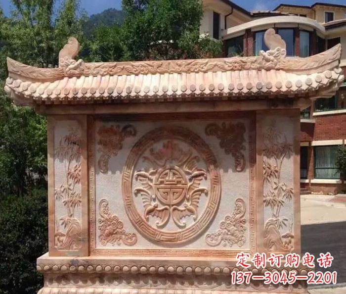 运城中领雕塑-公园晚霞红蝙蝠竹子石影壁雕塑
