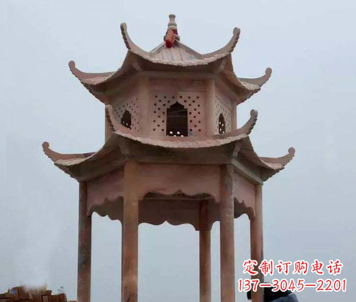 运城中领雕塑双层六角石雕凉亭