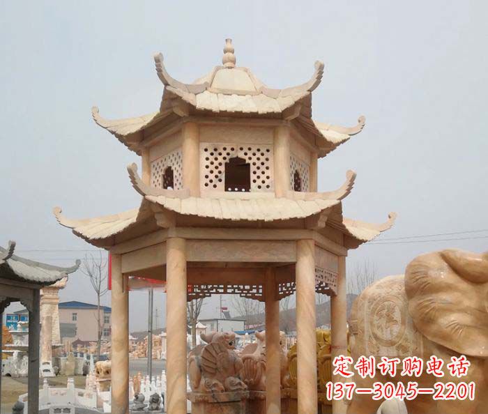 运城红双层六角石凉亭雕塑