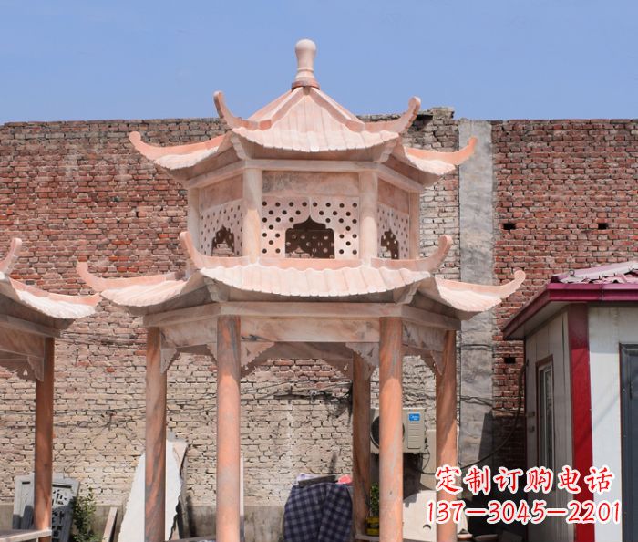 运城中领雕塑精致双层石头凉亭雕塑