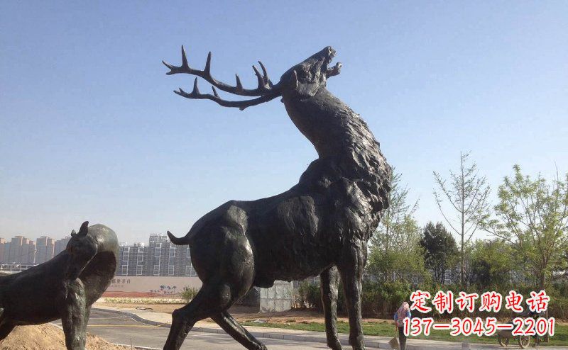 运城驯鹿精美铜雕