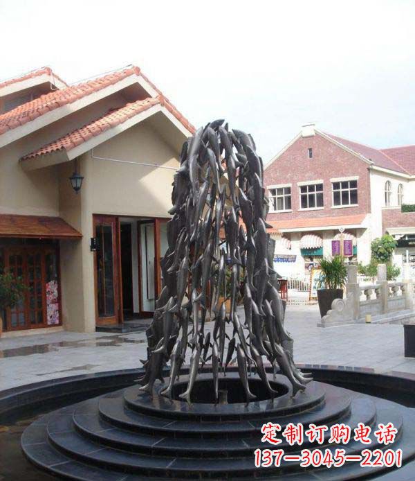 运城欢乐鱼群,喷泉铜雕