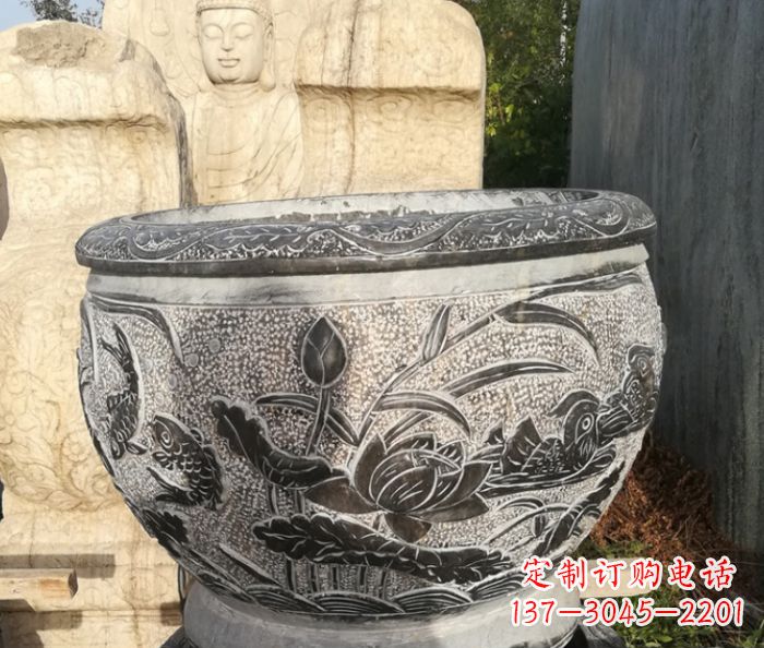 运城室内装饰用鸳鸯荷花浮雕水缸