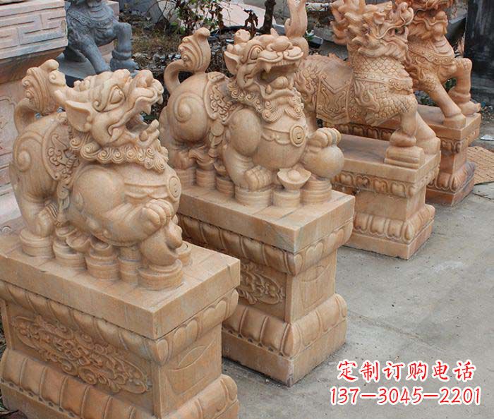 运城中领雕塑-古代神兽晚霞红貔貅石雕