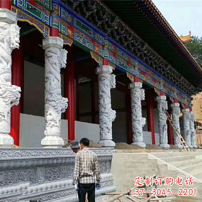 运城精美手工制作的精美古建汉白玉龙柱雕塑