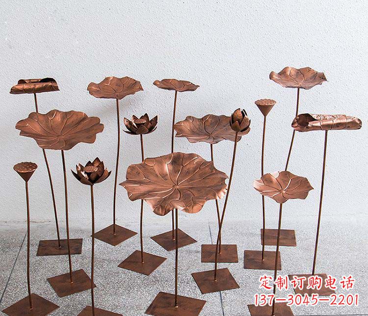 运城精美古铜色荷花不锈钢雕塑