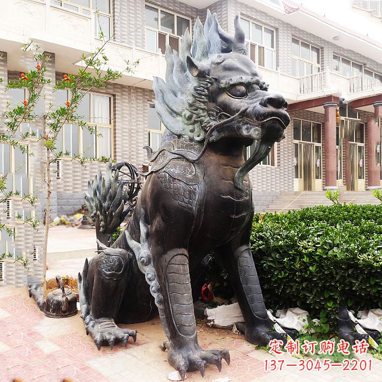 运城古铜色镇宅铜麒麟雕塑，精美绝伦！