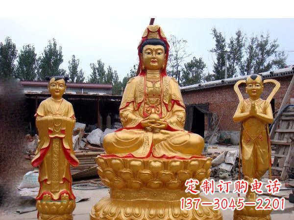 运城财运旺旺,观音童子龙女铜雕