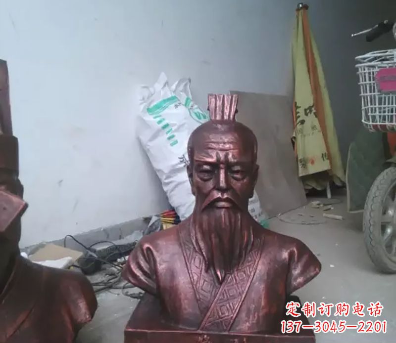 运城管仲古代人物胸像铜雕,展现古代官僚风范