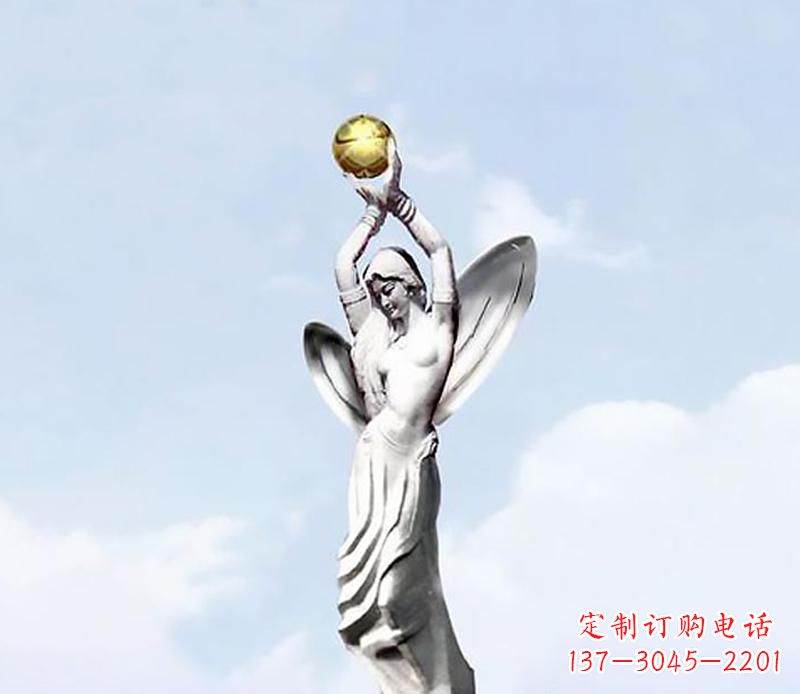 运城精美的不锈钢女人双手捧球雕塑