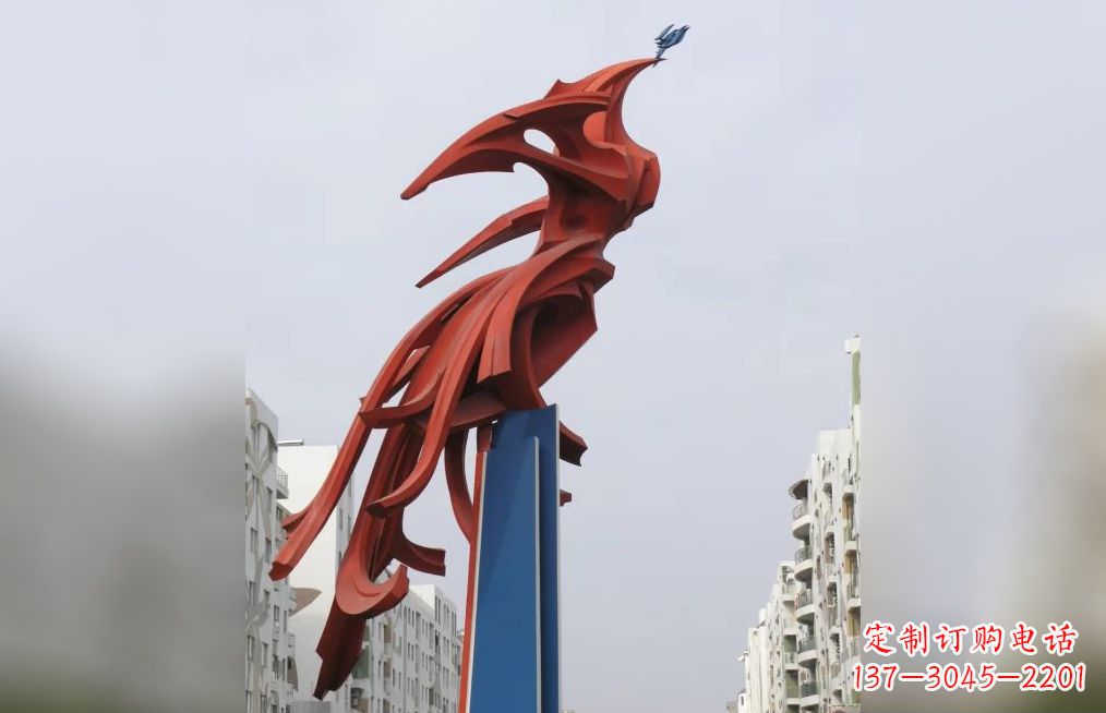 运城中领雕塑制作,精美不锈钢凤凰抽象雕塑