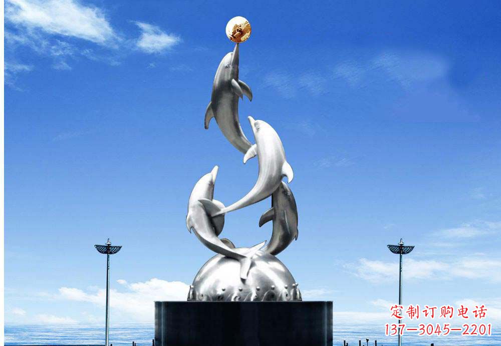 运城中领雕塑海豚顶球雕塑