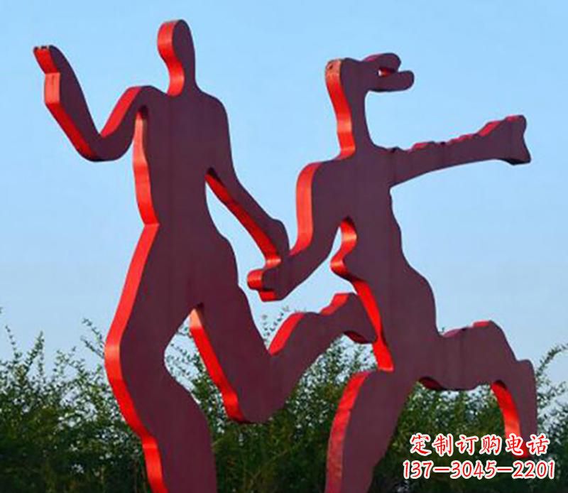 运城中领雕塑-多彩情侣跑步雕塑