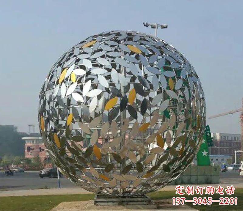 运城华丽曼妙的不锈钢树叶镂空球雕塑