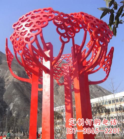 运城不锈钢心形树叶大树雕塑,展示爱与生命