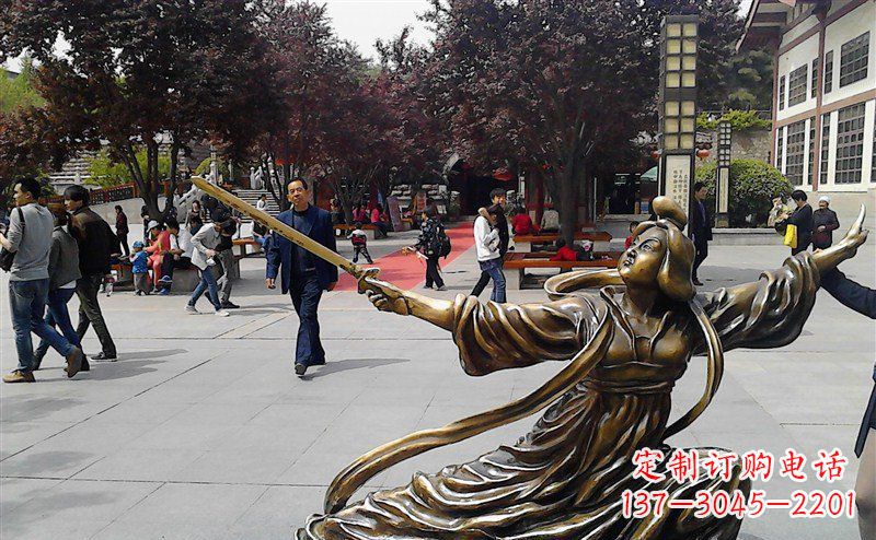 运城中领雕塑:美轮美奂的古代美女舞剑人物铜雕