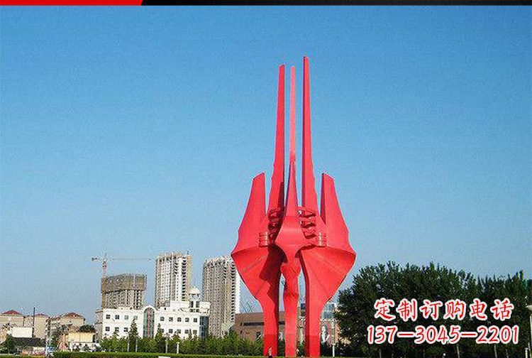 运城广场红色不锈钢树叶雕塑