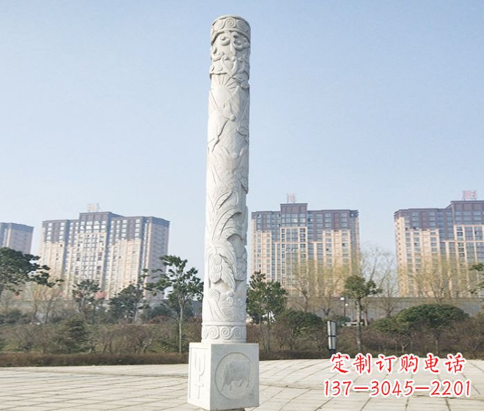 运城真实而细腻的大理石龙柱石雕