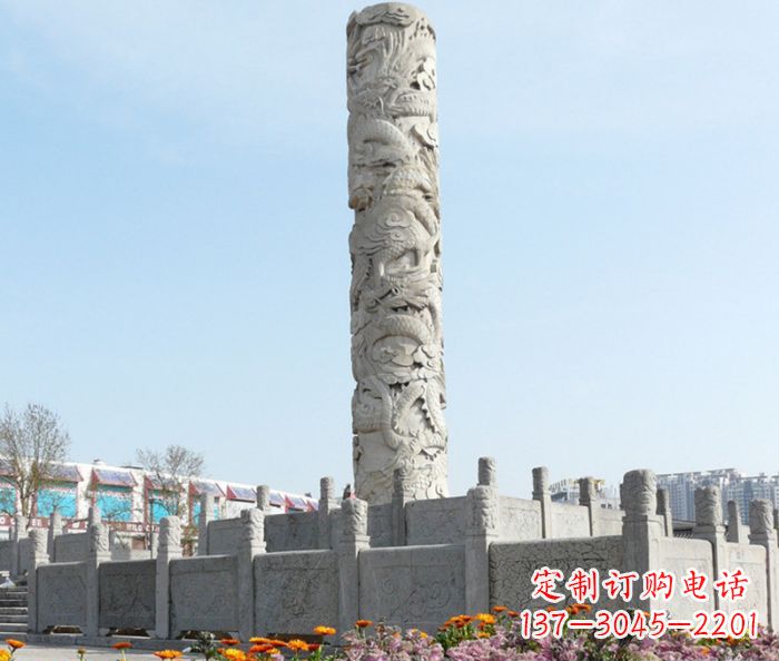 运城广场景观大理石龙柱石雕,展现神秘传统风采