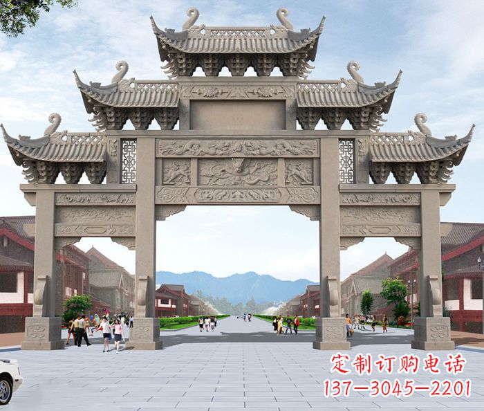 运城广场景观大理石牌楼石雕 (2)