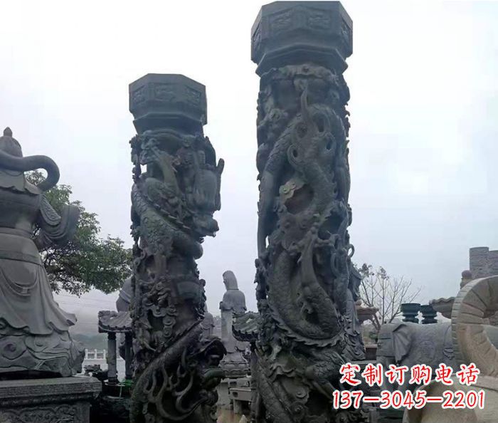 运城安静传承-中领雕塑广场景观仿古盘龙柱石雕
