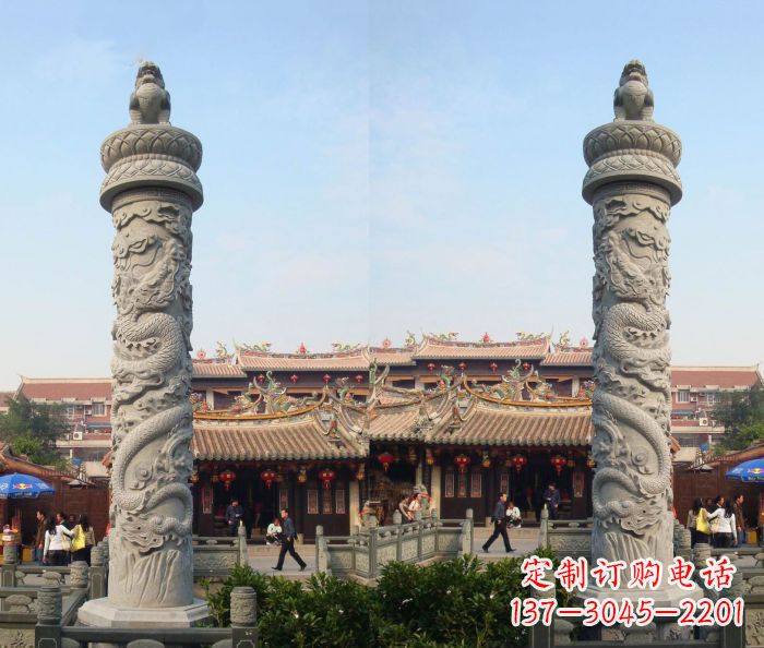 运城精美的汉白玉龙柱石雕塑
