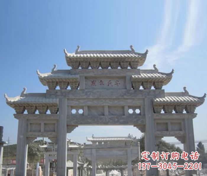 运城三门石雕牌坊精美雕塑