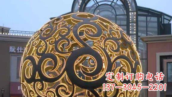 运城镂空球形喷泉雕塑无锈钢精美装点空间